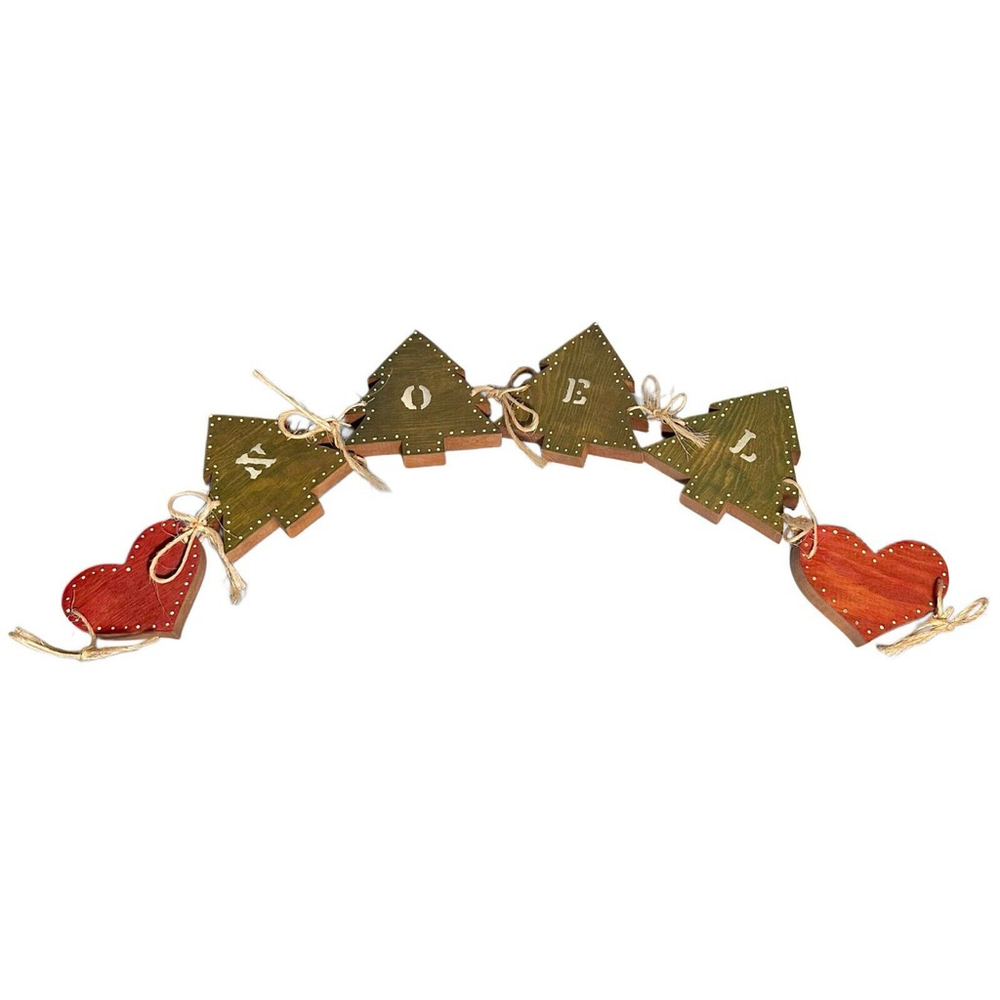 VINTAGE NOEL CHRISTMAS DECORATION With Wooden Hearts And Pine Trees